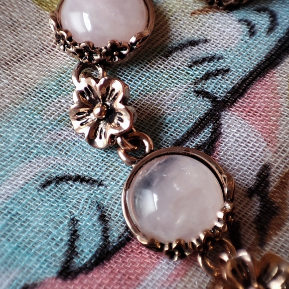 Rose Gold Coppery Rose Quartz Medallion Necklace and Earrings Set Unsigned EUC - Picture 13 of 15